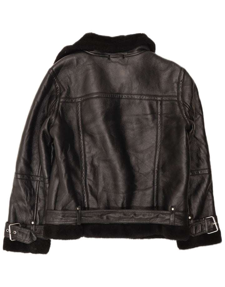 Topshop Chaqueta motera Sherpa extragrande para mujer UK 10 Small Poliuretano negro