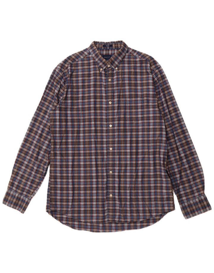 Camisa GANT Regular Fit para hombre Talla 43/44 17 1/2 XL Algodón a cuadros azul marino