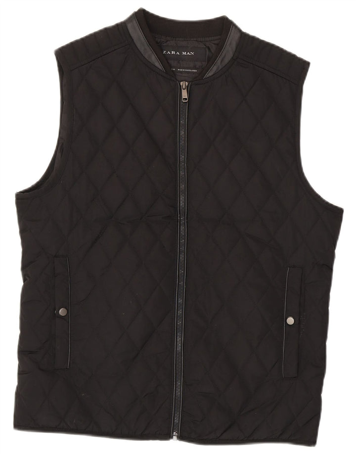 Zara Hombre Chaleco Acolchado UK 38 Mediano Negro Poliéster