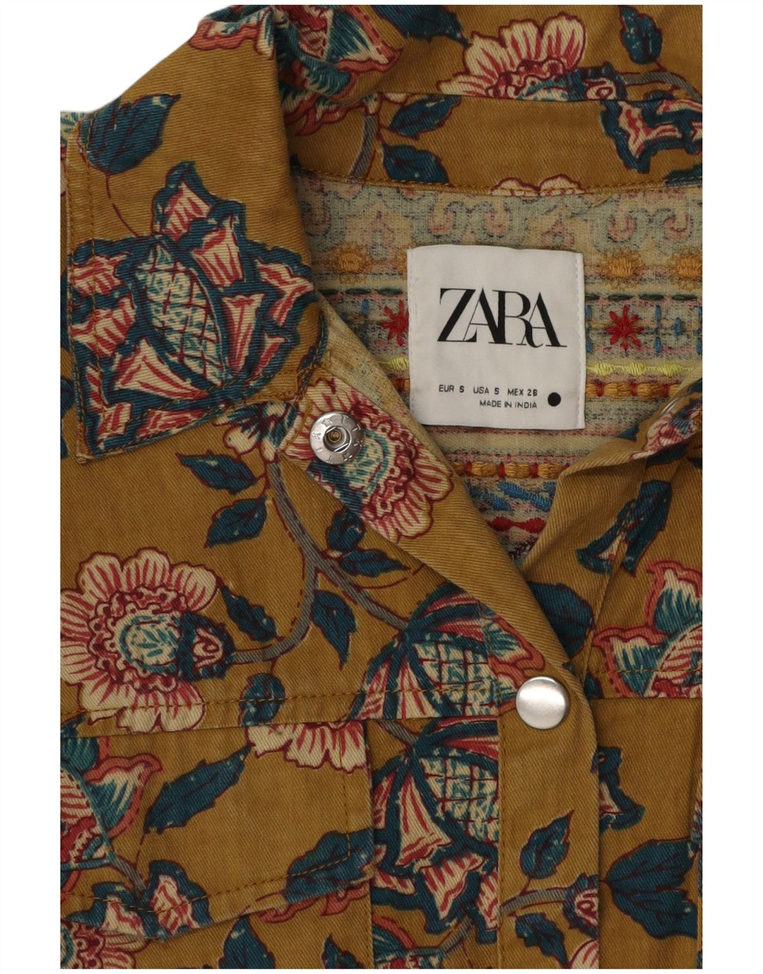 Zara Mujer Camisa Extragrande Reino Unido 10 Pequeño Caqui Floral
