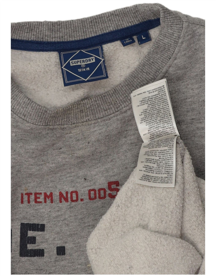 SUPERDRY Hombre Sudadera con gráfico tipo jersey de algodón moteado gris grande