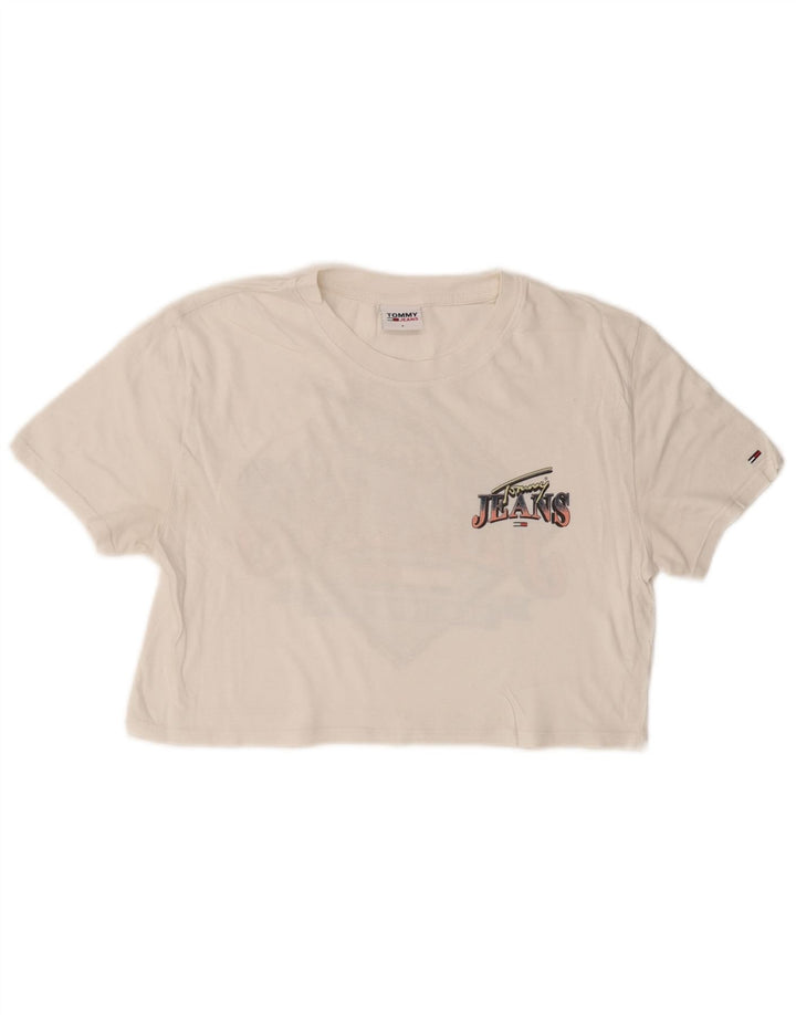 TOMMY HILFIGER Camiseta corta con gráfico para mujer UK 10 Small White
