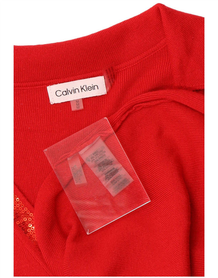 CALVIN KLEIN Suéter tipo jersey con cuello polo para mujer UK 44 Viscosa roja mediana