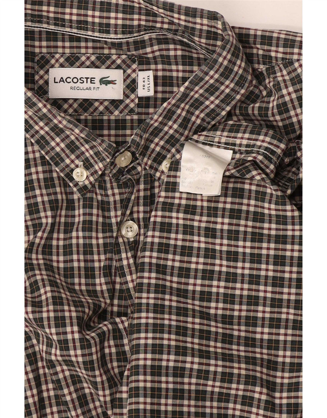 Camisa Lacoste Hombre Regular Fit Talla 43 Algodón A Cuadros Verde Grande