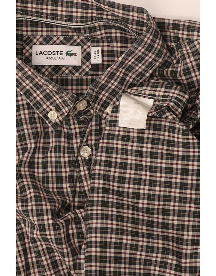 Camisa Lacoste Hombre Regular Fit Talla 43 Algodón A Cuadros Verde Grande