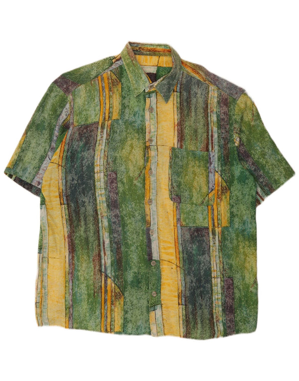 Vintage hombres patrón abstracto camisa de manga corta grande multicolor