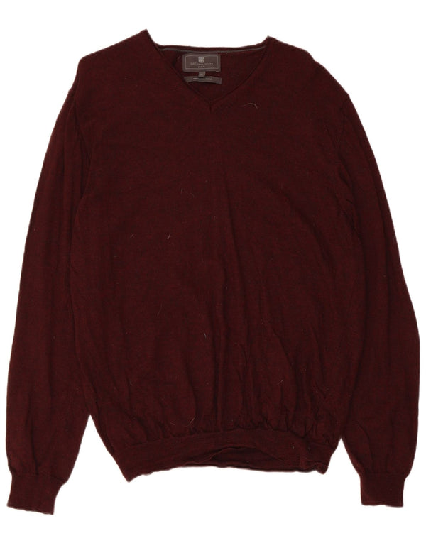 Marks & Spencer Jersey Slim Fit con Cuello en V para Hombre XL Lana Merino Granate