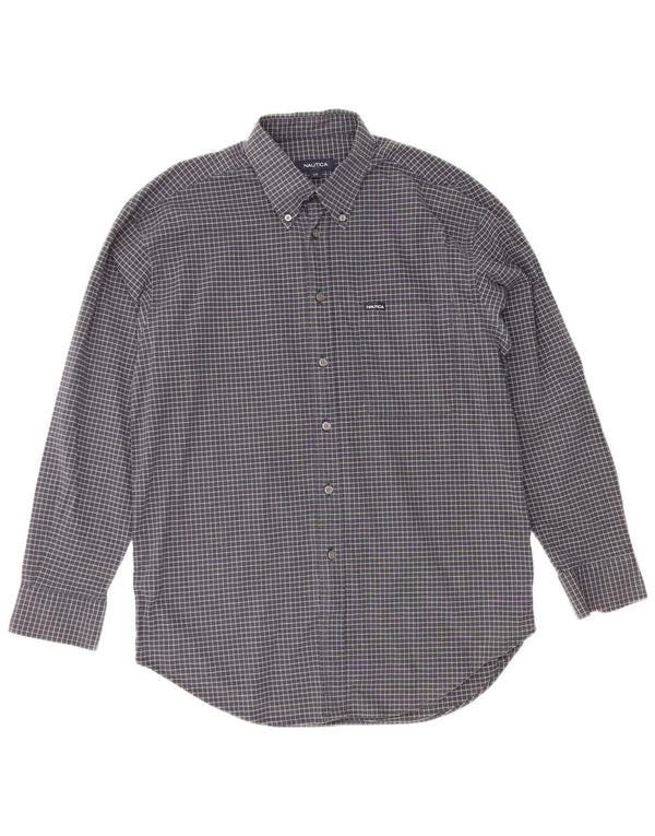 Camisa Nautica Hombre Grande Azul Marino Cuadros Algodón
