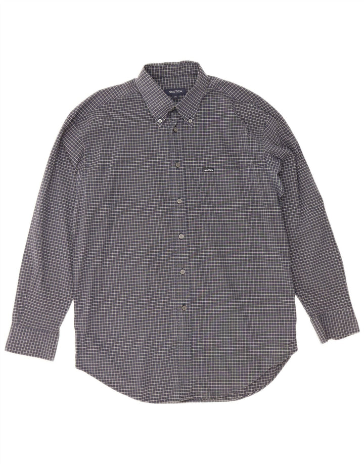 Camisa Nautica Hombre Grande Azul Marino Cuadros Algodón