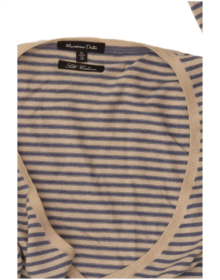 MASSIMO DUTTI Jersey con Cuello en V para Mujer UK 40 XL Cachemira a Rayas Azul
