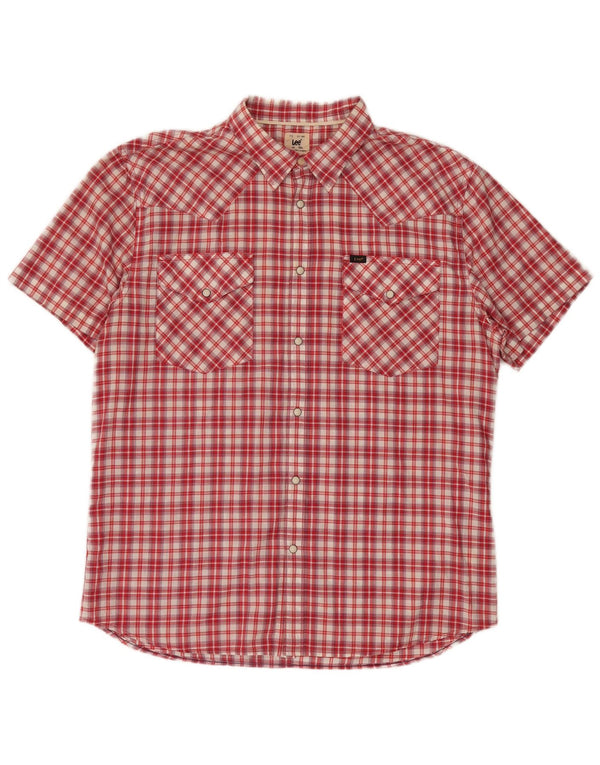 LEE Camisa Slim Fit de Manga Corta para Hombre 2XL Algodón a Cuadros Rojos
