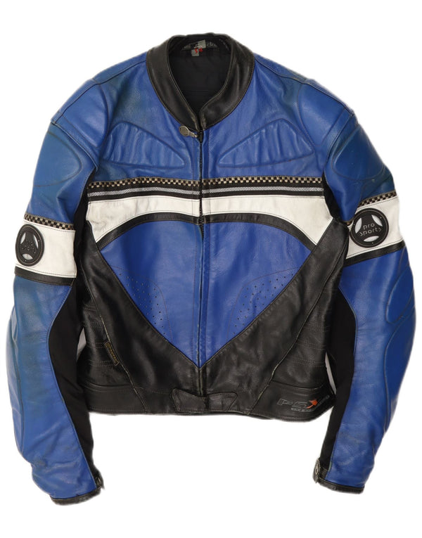 Hein Gericke Chaqueta de cuero Moto Racer para hombre Talla 54 XL Bloque de color azul