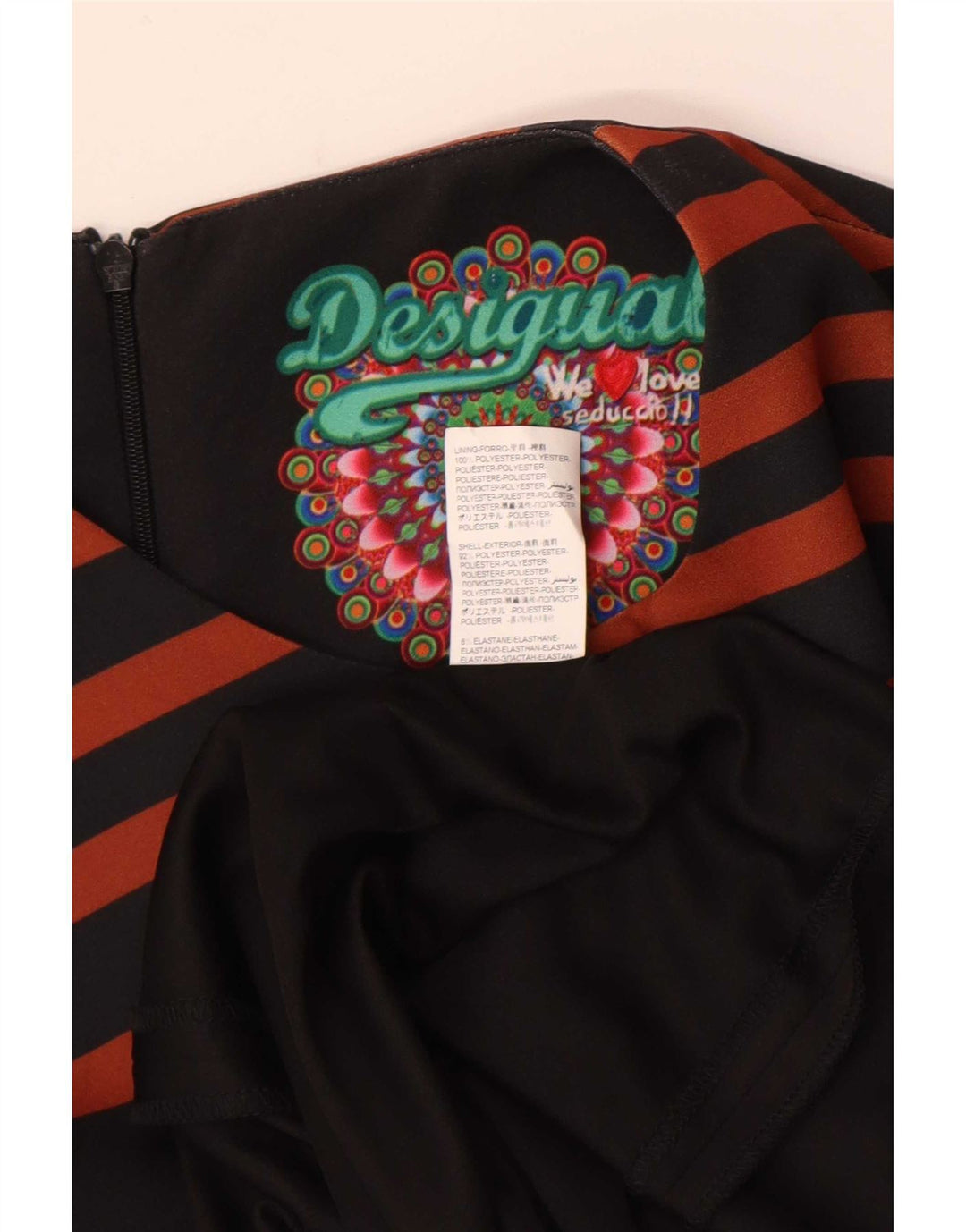 Desigual Vestido recto sin mangas con gráfico para mujer EU 38 Mediano Negro a rayas