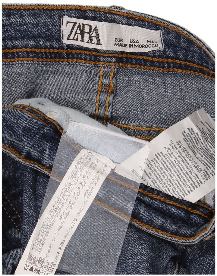 Zara Mujer Vaqueros Slim Desgastados W36 L28 Poliéster Azul
