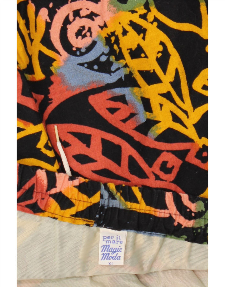 VINTAGE Shorts de baño para hombre XL Algodón floral negro