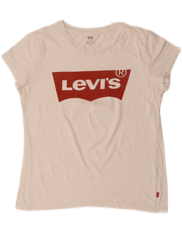 LEVI'S Camiseta gráfica para mujer Top UK 44 Algodón blanco mediano