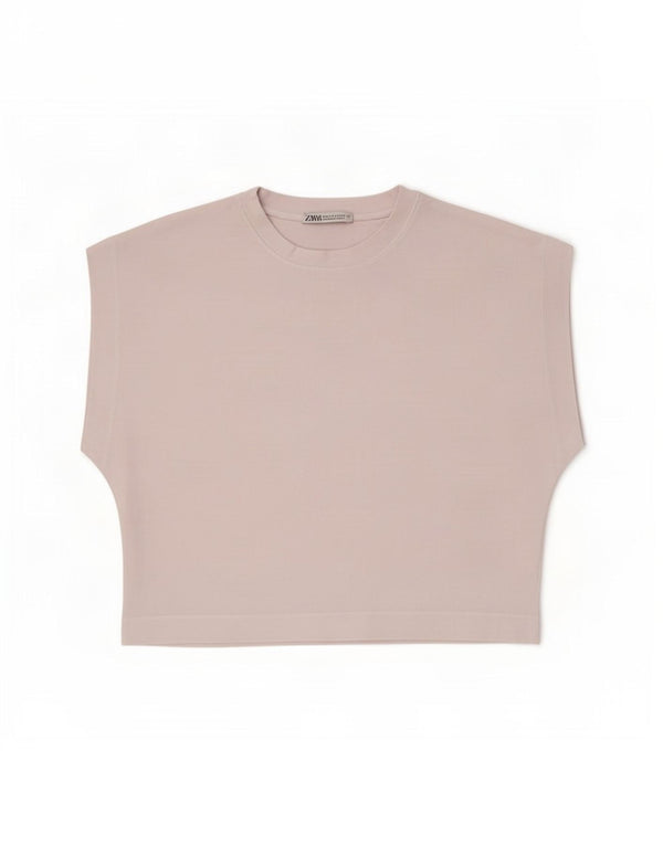 Zara Mujer Crop Camiseta Top UK 10 Small White Cotton