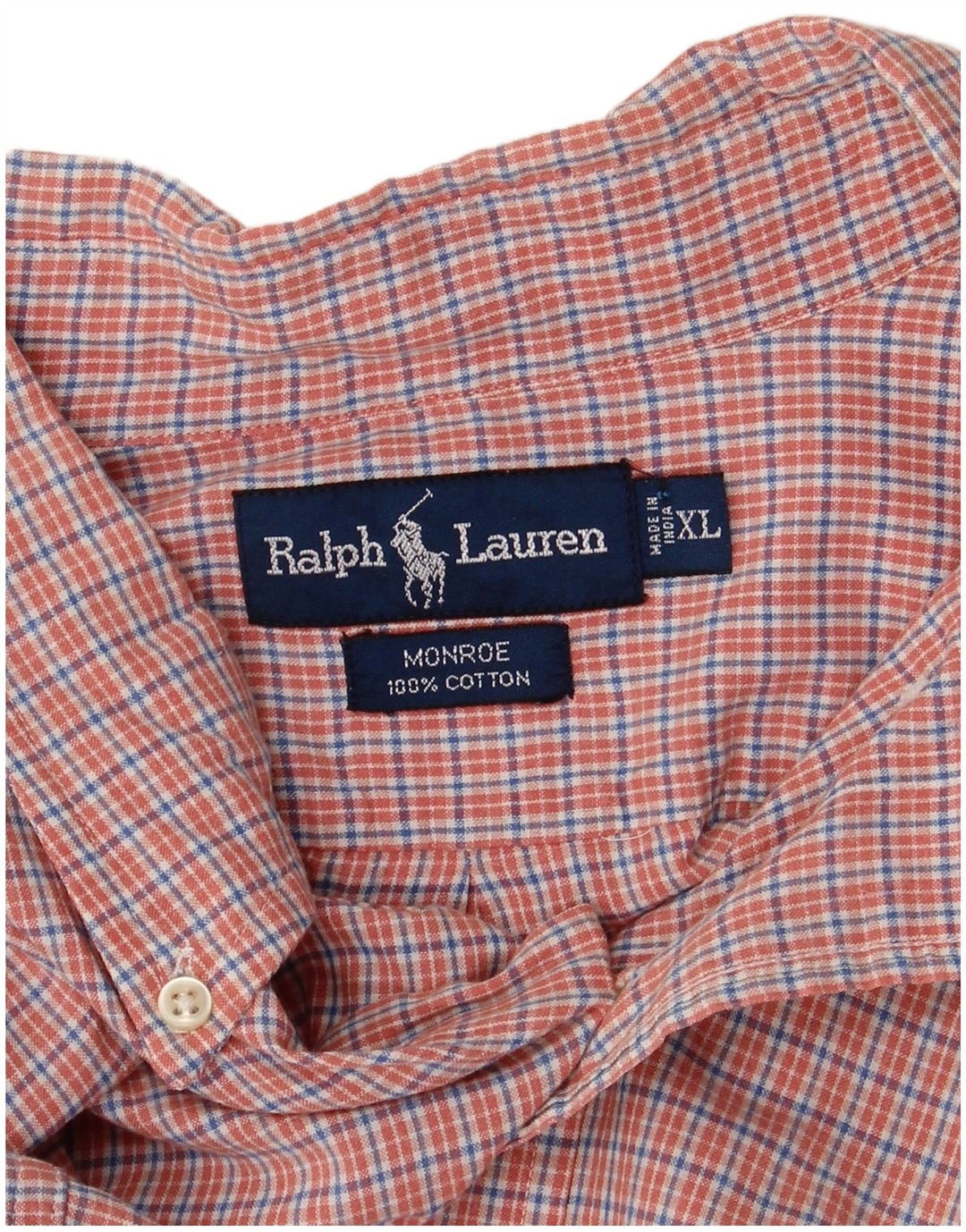 Ralph Lauren Camisa Monroe de Manga Corta para Hombre XL Algodón a Cuadros Naranja
