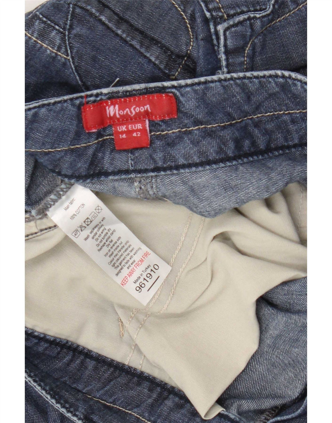 Monsoon Pantalones cortos cargo de mezclilla para mujer UK 14 Medium W34 L20 Algodón azul
