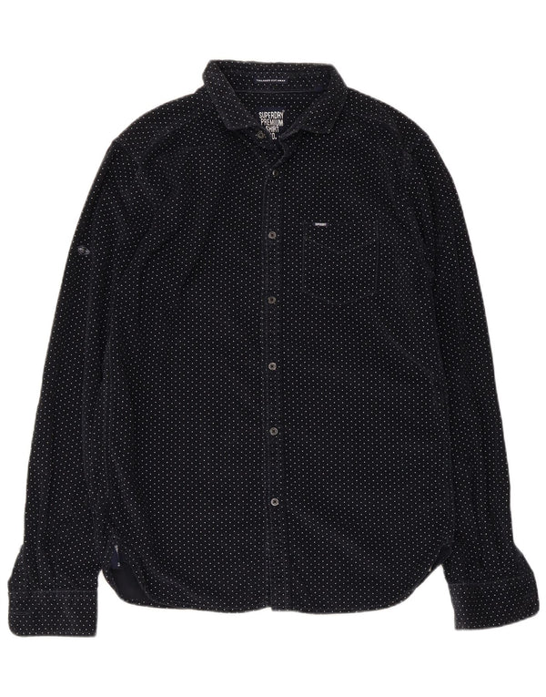 Superdry Camisa De Pana De Algodón Con Manchas De Azul Marino Medio