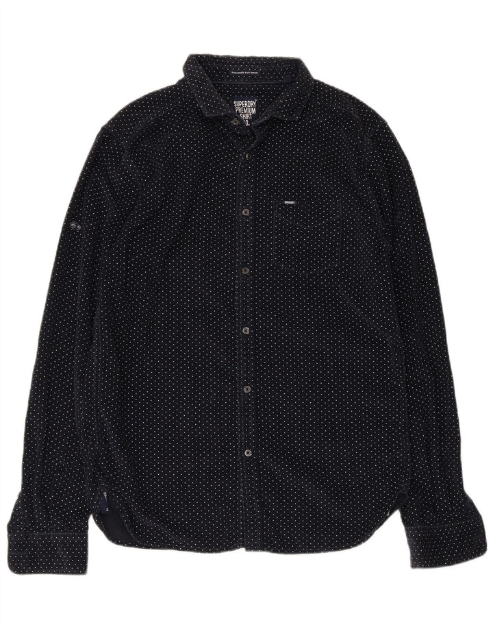 Superdry Camisa De Pana De Algodón Con Manchas De Azul Marino Medio