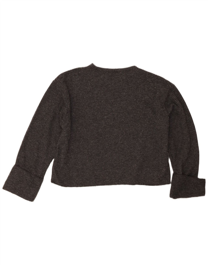 Zara Mujer Crop Suéter De Cuello Redondo De Gran Tamaño UK 46 Grande Gris
