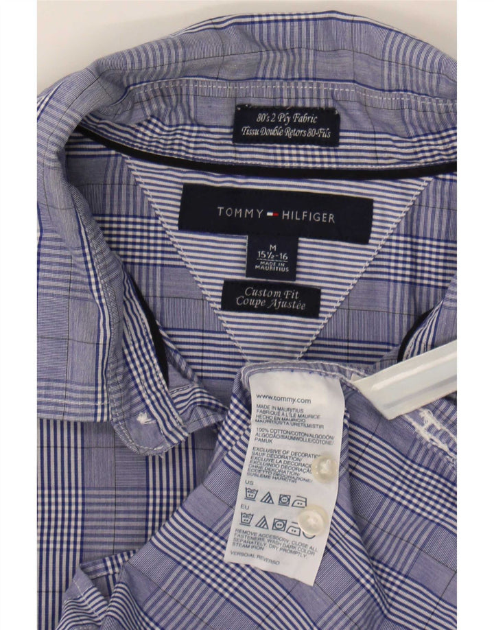 Tommy Hilfiger Camisa de ajuste personalizado para hombre, talla 15 1/2 16, cuadros azules medianos