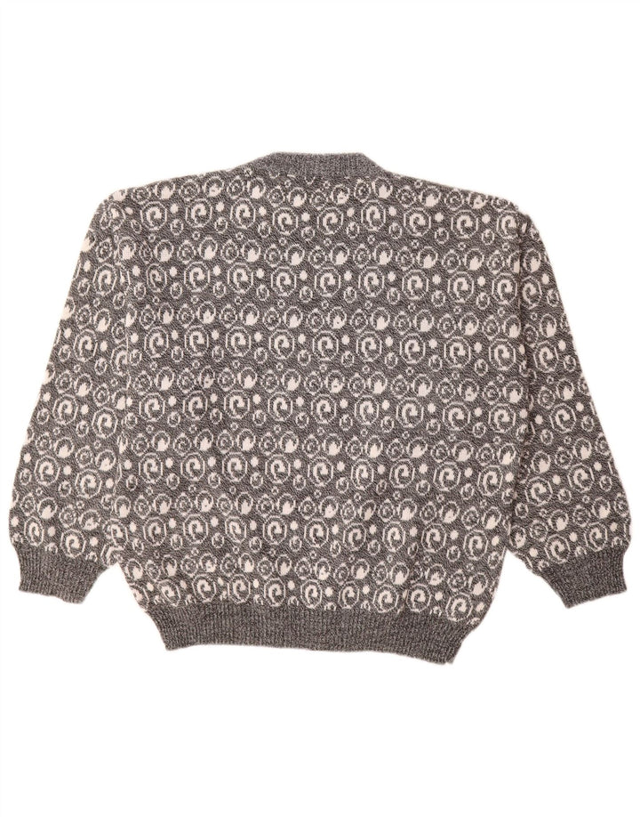 Vintage hombres cuello redondo jersey suéter grande gris paisley