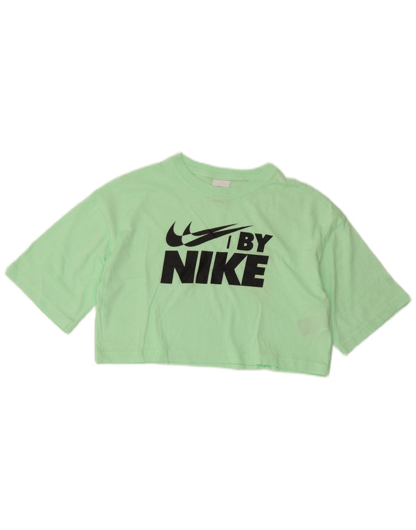 Nike Camiseta corta gráfica para mujer UK 10 Small Green Cotton