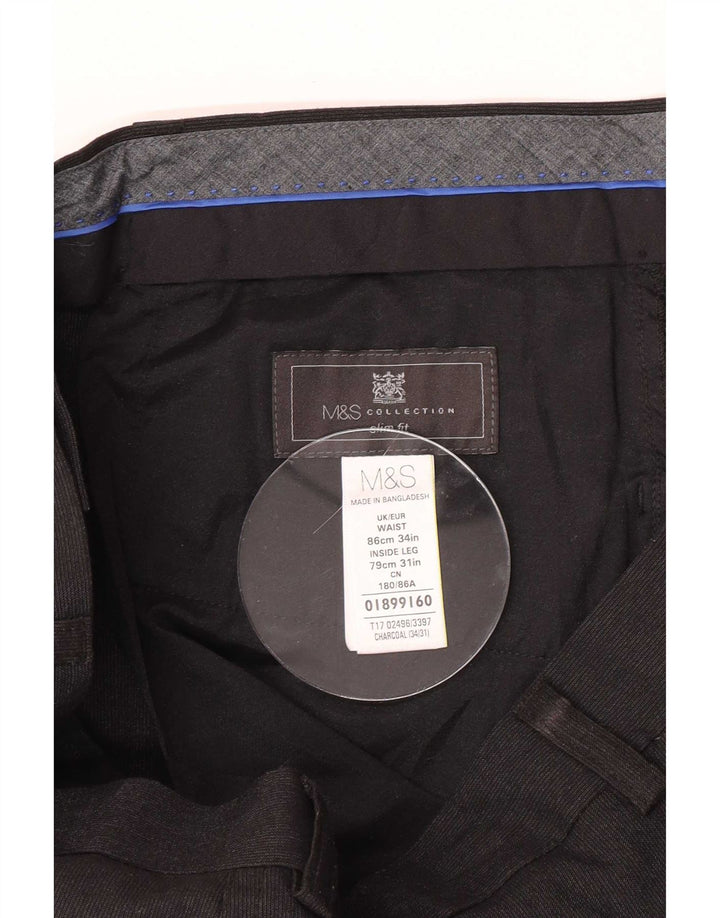 Marks & Spencer Pantalón de traje ajustado para hombre W34 L31 Poliéster negro