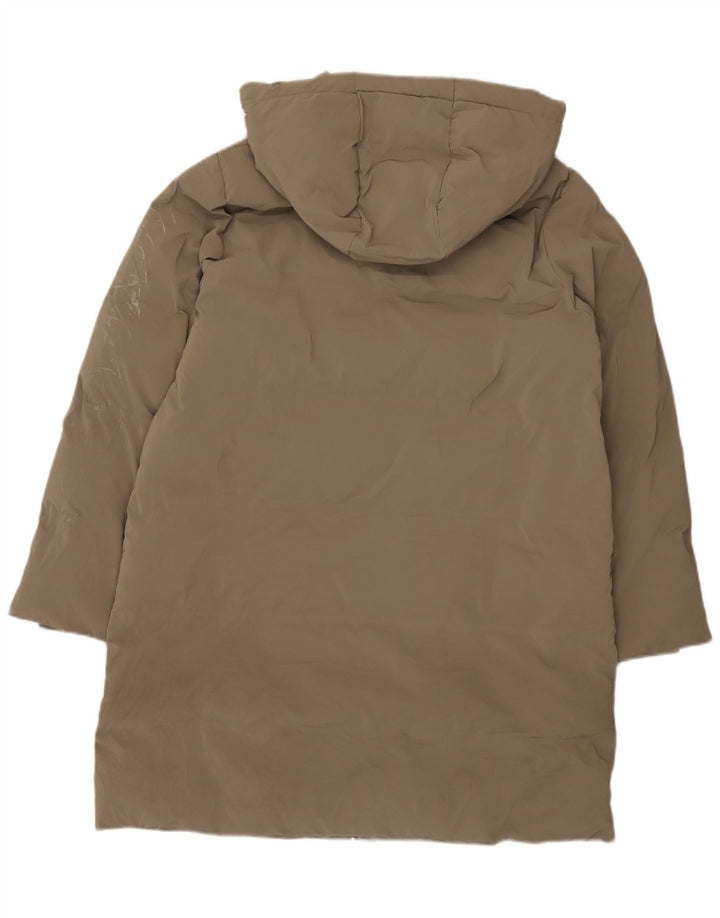Zara Mujer Abrigo Acolchado Con Capucha ES 40 XL Poliéster Caqui