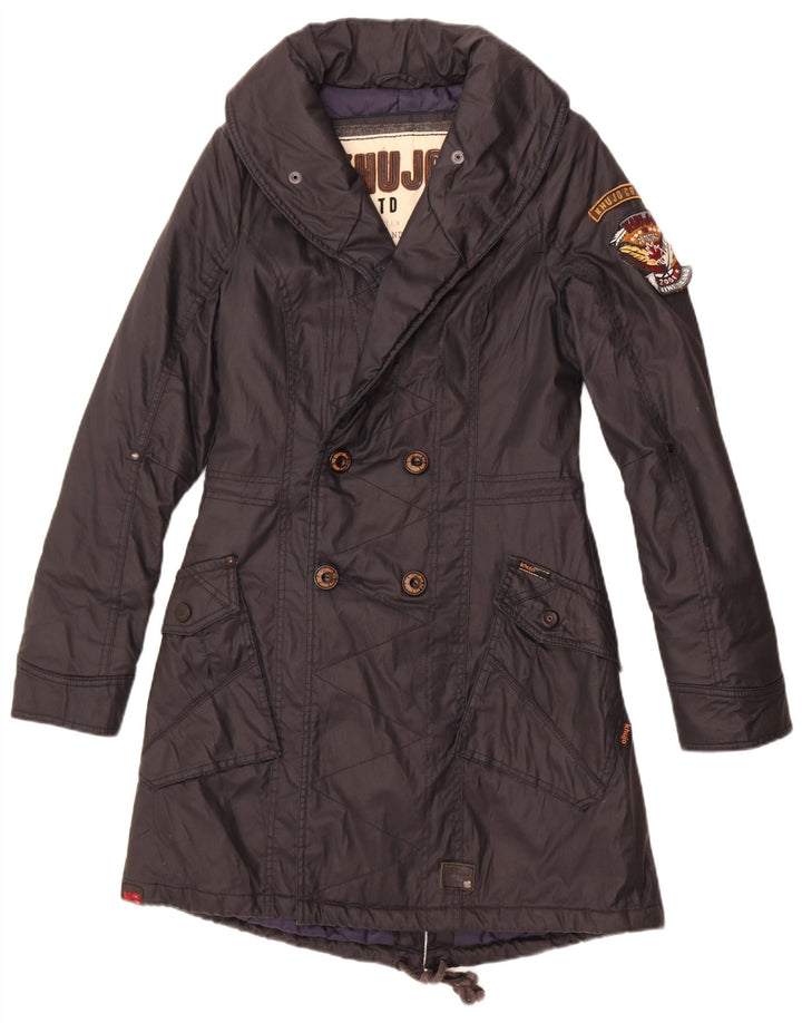 KHUJO Parka de doble botonadura para mujer UK 10 Small Black