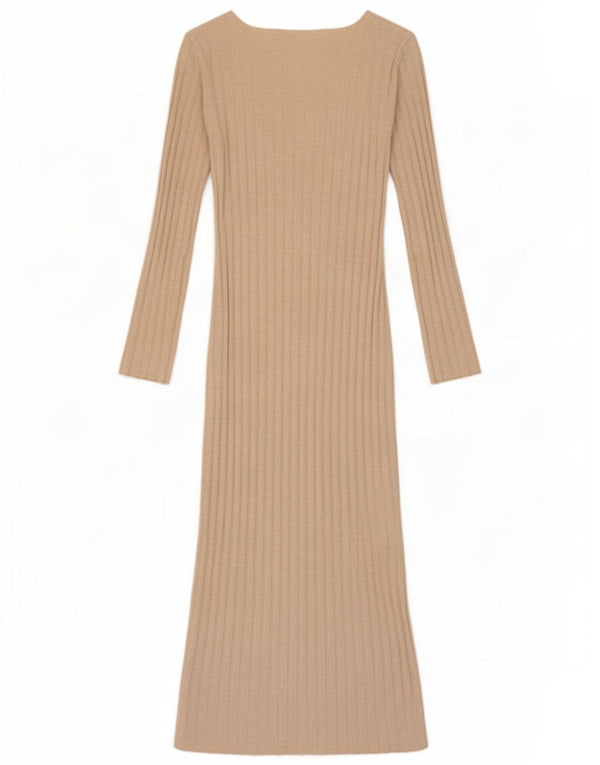 Zara Mujer Maxi Vestido De Manga Larga UK 8 Small Viscosa Beige