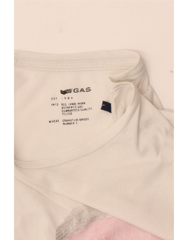 Gas Mujer Gráfico Top Manga Larga UK 46 Grande Blanco