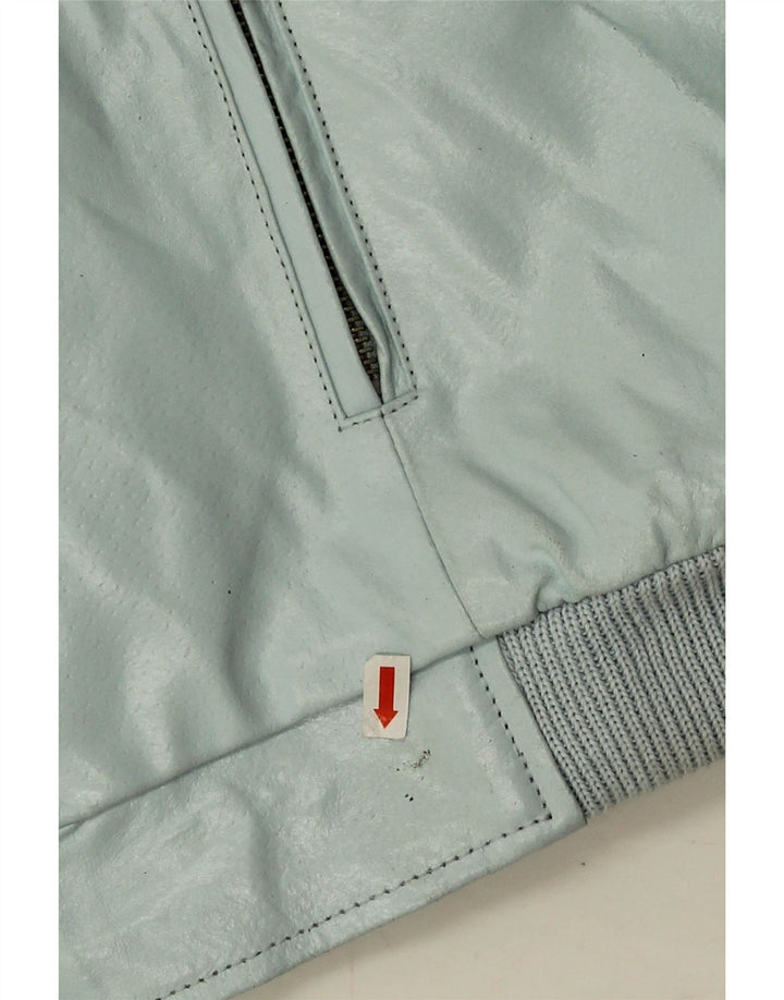 Vintage mujer crop faux cuero bomber chaqueta IT 44 azul medio