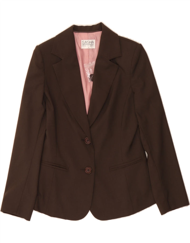 SASHA Womens 2 Button Blazer Jacket UK 12 Medium Brown Polyester Vintage Sasha and Second-Hand Sasha from Messina Hembry 