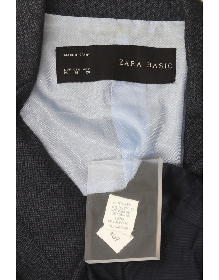 Zara Chaqueta Blazer De 1 Botón Para Mujer UK 42 Poliéster Azul Marino Mediano