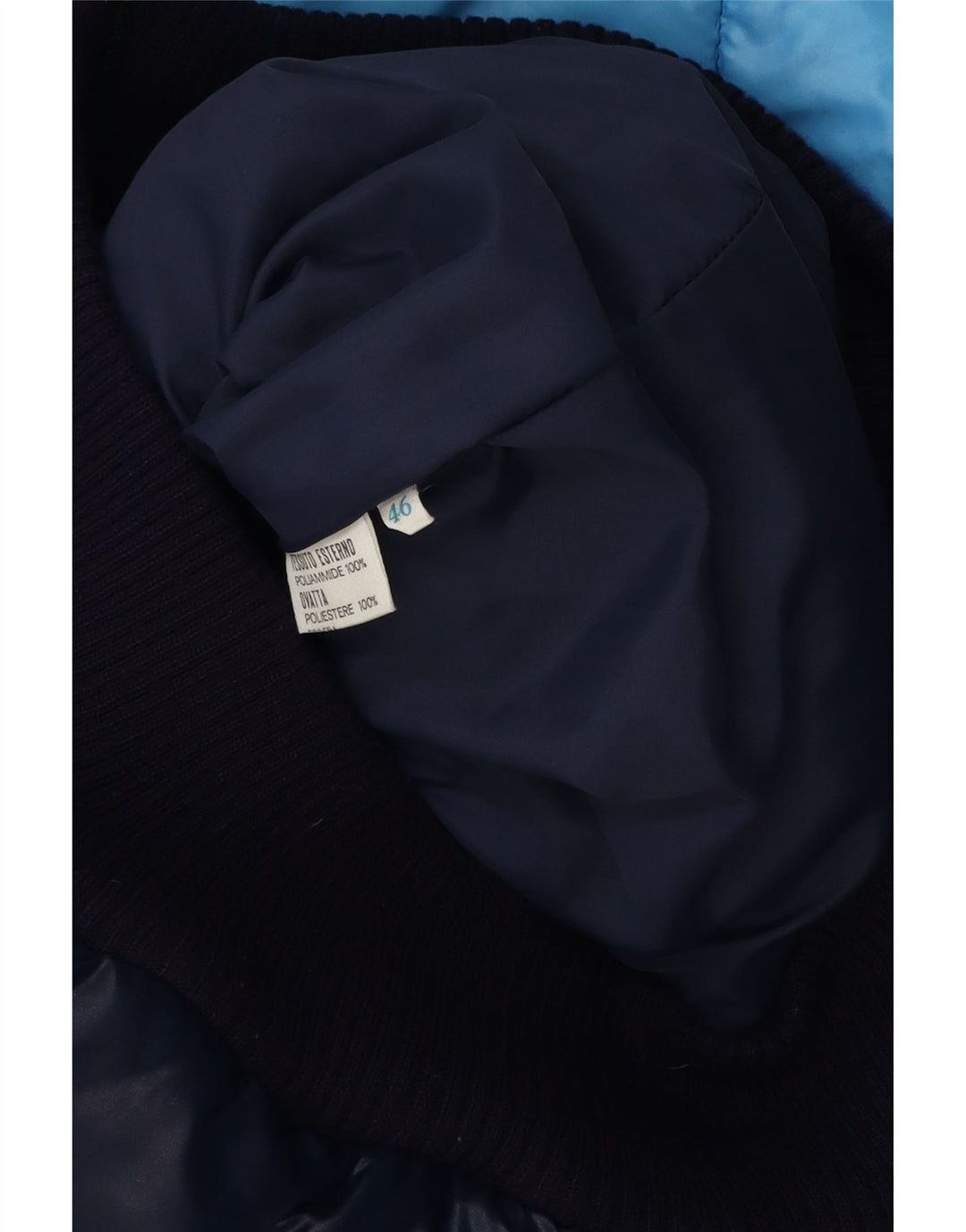 VINTAGE Chaqueta acolchada para hombre IT 46 Small Blue Colourblock Poliamida