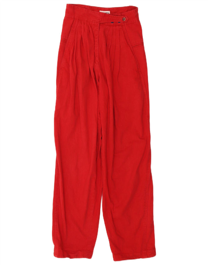 Vintage Mujer Pegged Casual Pantalones W24 L29 Rojo