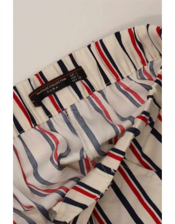 Zara Pantalón Capri Mujer Grande W34 L22 Rayas Blancas