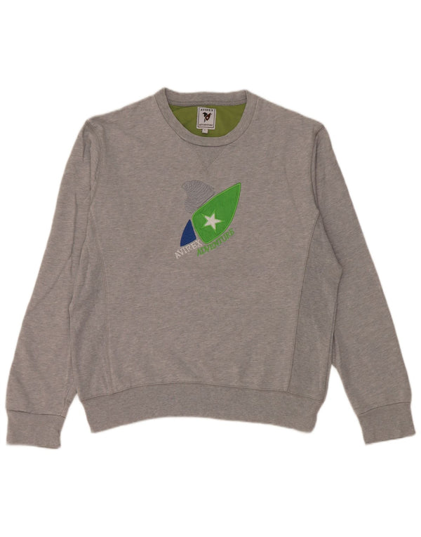 Avirex Hombre Gráfico Regular Fit Sudadera Jumper Grande Gris Algodón