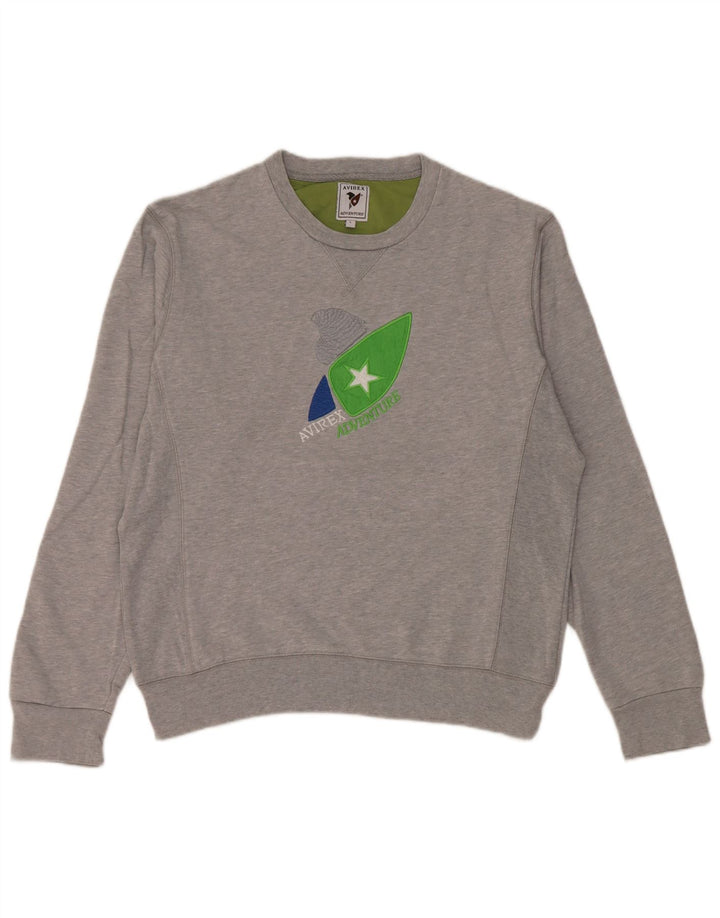 Avirex Hombre Gráfico Regular Fit Sudadera Jumper Grande Gris Algodón