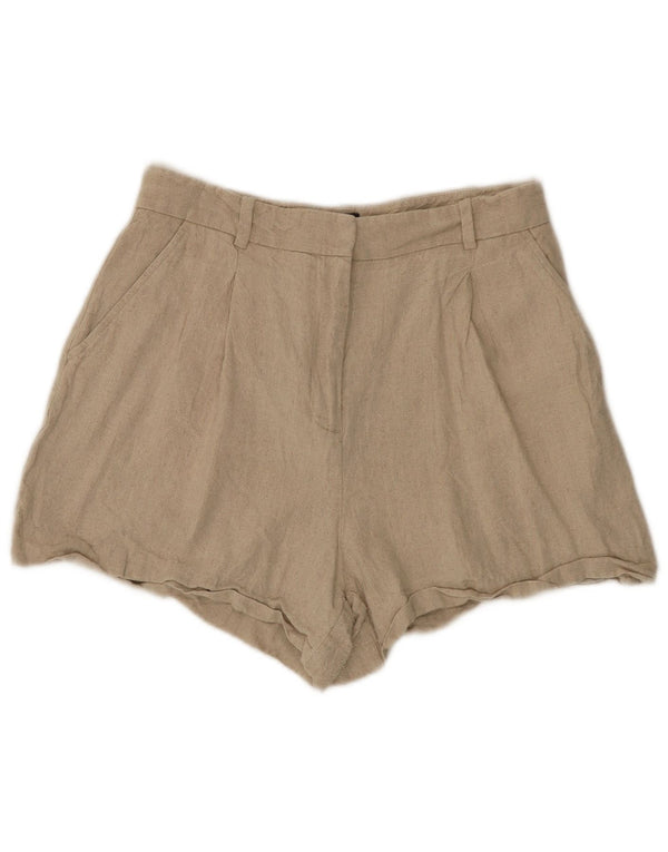 Zara Mujer Pantalones Cortos De Cintura Alta Medio W28 Lino Beige