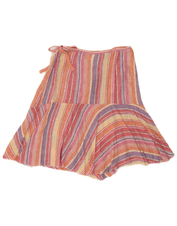 Max Mara Falda cruzada para mujer UK 10 Small W27 Lino a rayas multicolor