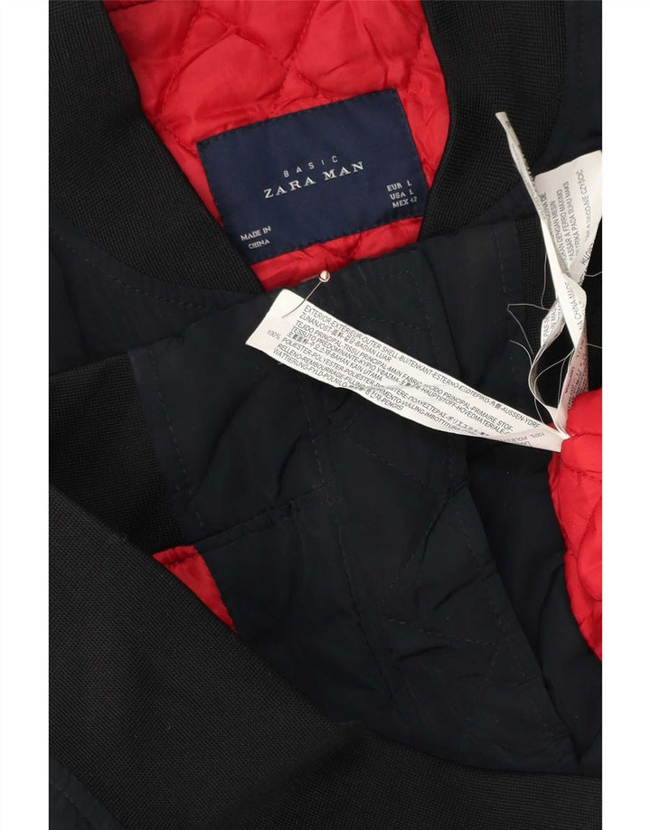 Zara Mens Bomber Jacket UK 40 Large Azul Marino Colorblock Poliéster