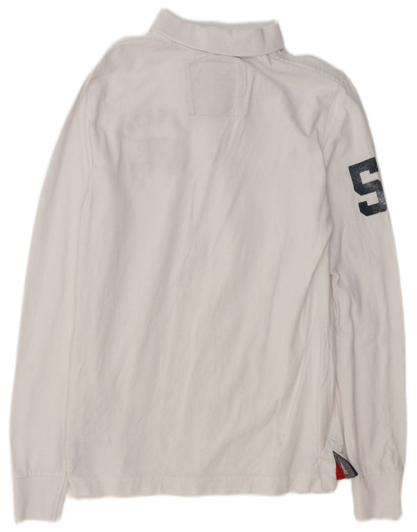Superdry Mens Graphic Long Sleeve Rugby Polo Shirt Large White Cotton