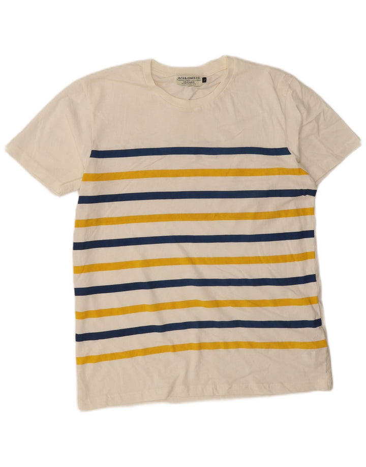 JACK & JONES Hombre Camiseta Top Large Blanco Rayas Algodón