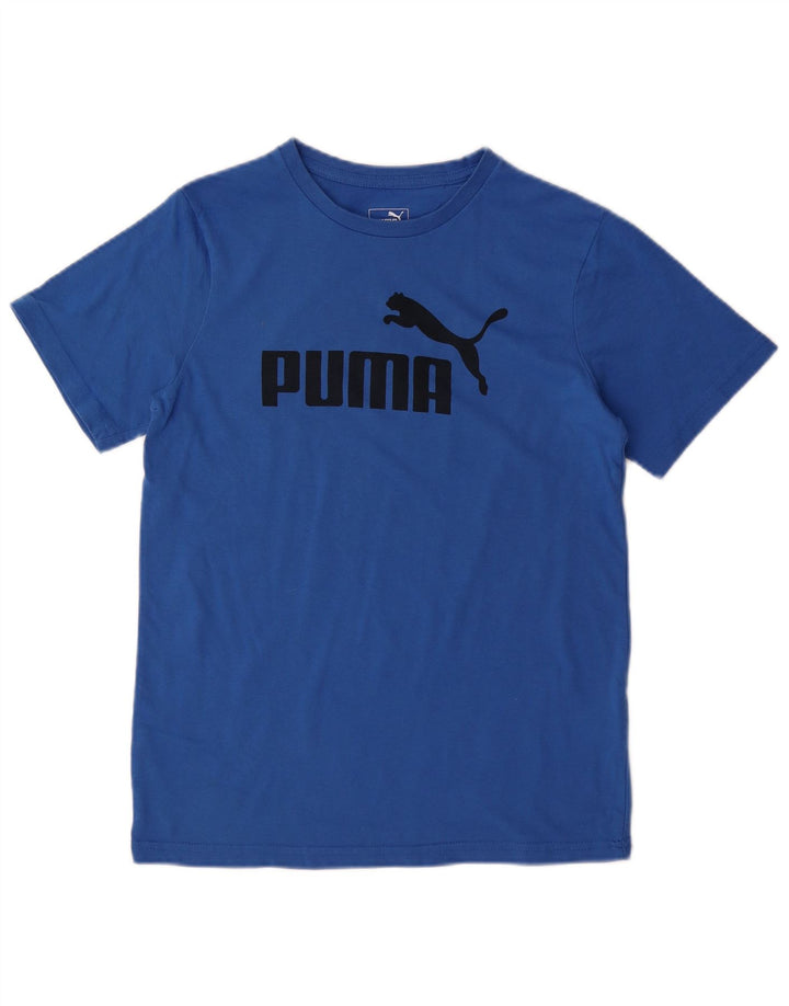 PUMA Boys Graphic T-Shirt Top 14-15 Years Large Blue Cotton