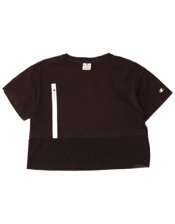 Champion Camiseta Corta para Mujer UK 46 Grande Negro Colorblock Algodón
