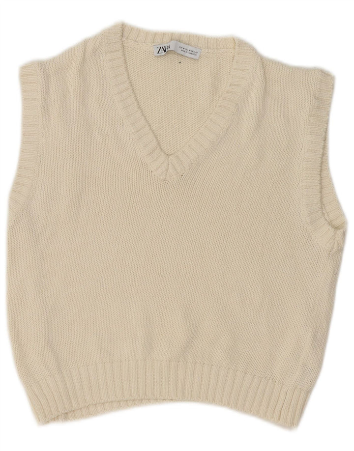 Zara Mujer Crop Vest Tank Top UK 12 Medium Blanco Algodón